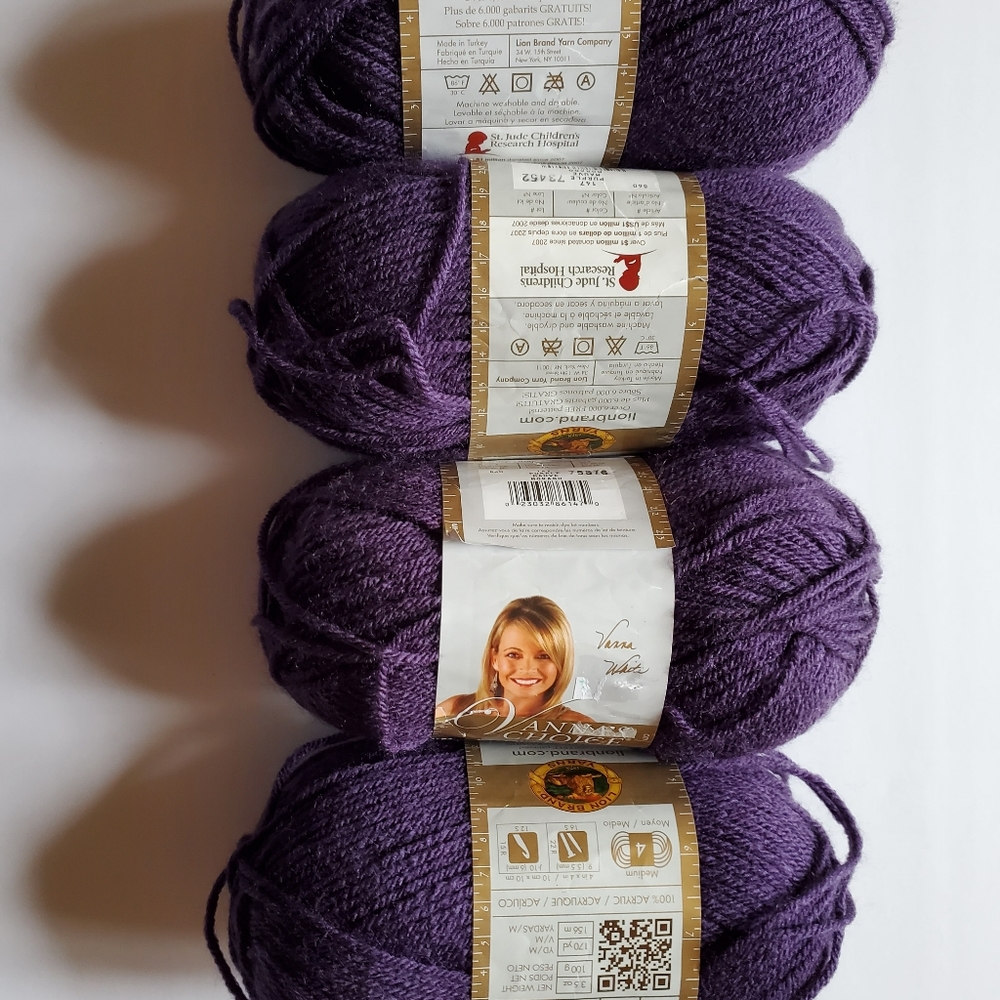 4 skeins Lion Brand Vanna's Choice in color Purple